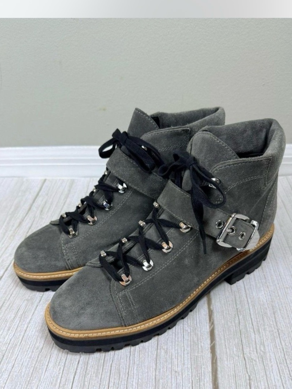 Marc Fisher Indre suede gray lace up hiker Boots lug sole 11